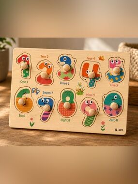 Wooden Number Puzzle Board - Colorful Number Characters